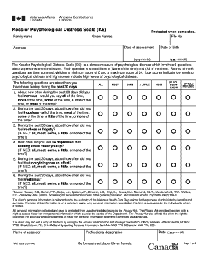 Kessler Psychological Distress Scale K6 Form