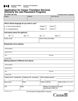 VAC 606Ce Career Transition Services Application