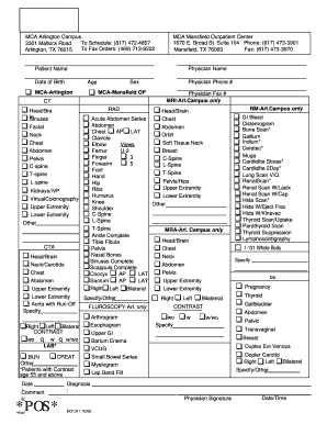 MCA Radiology Order Form
