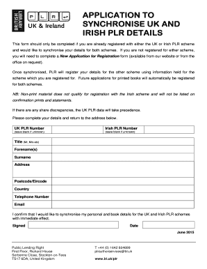 UK and Irish PLR Synchronization Form