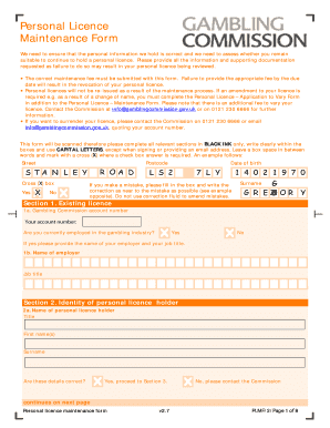 Personal Licence Maintenance Form