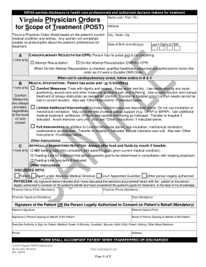 Virginia Physician Orders for Scope of Treatment (POST) Form