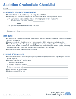 Sedation Credentials Checklist