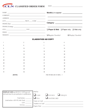 Classified Ad Order Form