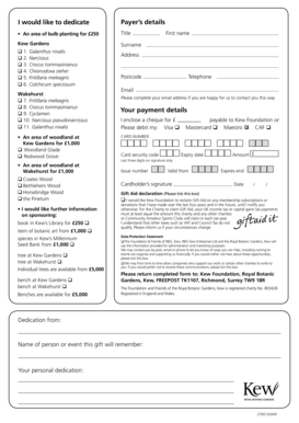 Kew Gardens Dedication Form