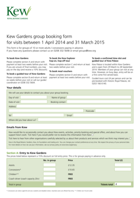 Kew Gardens Group Booking Form