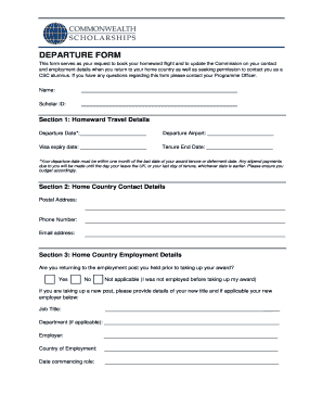 Commonwealth Scholarship Departure Form