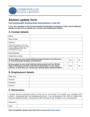 Commonwealth Scholarship Alumni Update Form