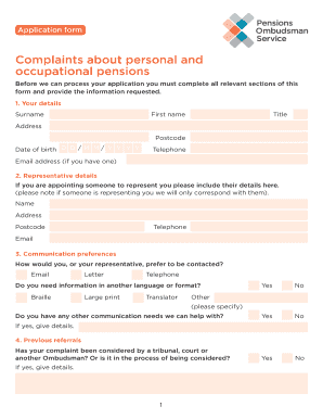 Pensions Ombudsman Complaint Form