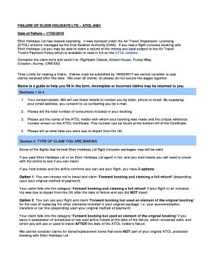 Elixir Holidays Ltd ATOL Claim Form