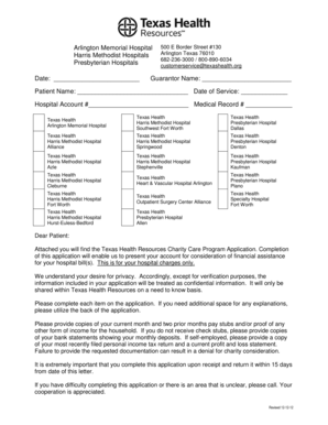 Texas Health Resources Charity Care Program Application