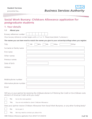 Social Work Bursary Childcare Allowance Application