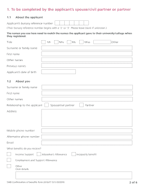 Social Work Bursary Confirmation of Benefits Form
