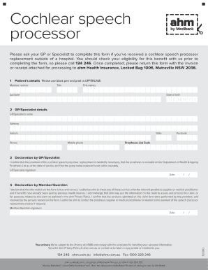 Cochlear Speech Processor Replacement Form