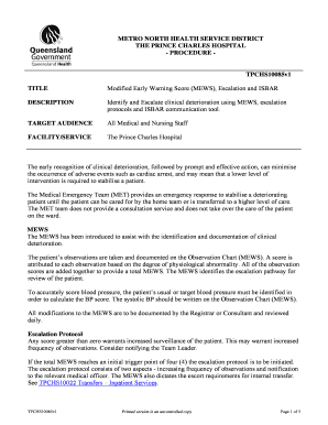 Fillable Online Modified Early Warning Score (MEWS), Escalation and ISBAR Fax Email Print ...