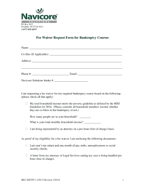 Bankruptcy Course Fee Waiver Request Form