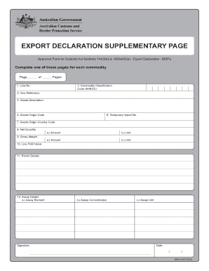 Export Declaration Supplementary Page