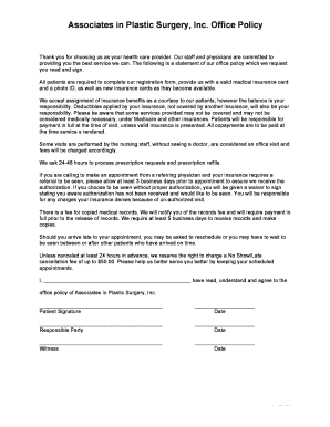 Associates in Plastic Surgery Office Policy