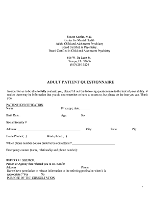 Adult Patient Questionnaire