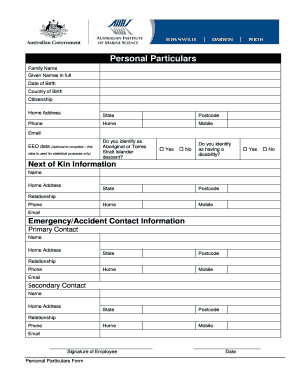 Personal Particulars Form