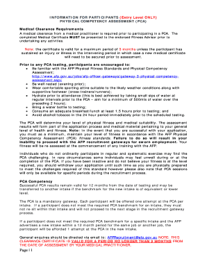 AFP Physical Competency Assessment Medical Clearance