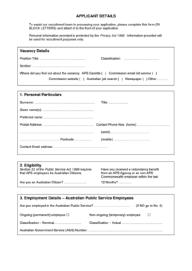 Australian Public Service Job Application Form