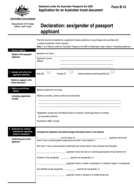 Imm 1000 francais pdf - Statement under the Australian Passports Act 2005 Application for an Australian travel document Form B14 Australian Government Department of Foreign Affairs and Trade Declaration: sex/gender of passport applicant This form must be completed