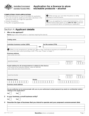 Application for Alcohol Storage Licence