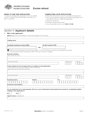 Excise Refund Application Form