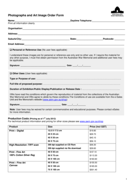 Photographs and Art Image Order Form