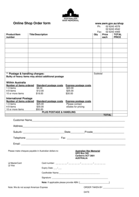 Australian War Memorial Shop Order Form
