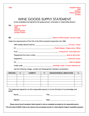 Wine Goods Supply Statement