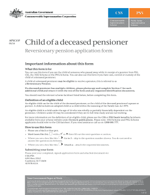 Child of a Deceased Pensioner Reversionary Pension Application