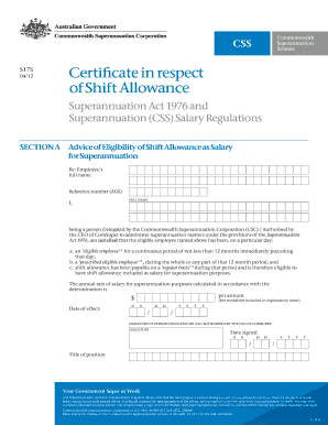 Certificate in Respect of Shift Allowance