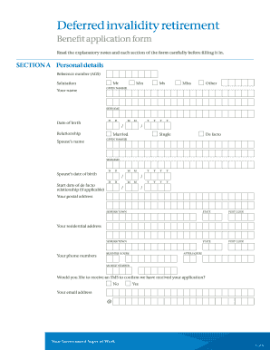 Deferred Invalidity Retirement Benefit Application Form