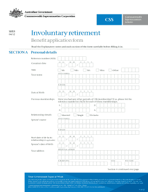 Involuntary Retirement Benefit Application Form