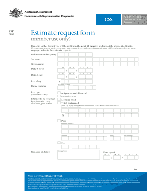 CSS Superannuation Benefit Estimate Request Form