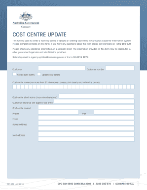 Cost Centre Update Form