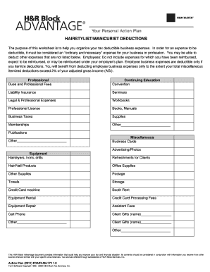 Hairstylist/Manicurist Tax Deduction Worksheet