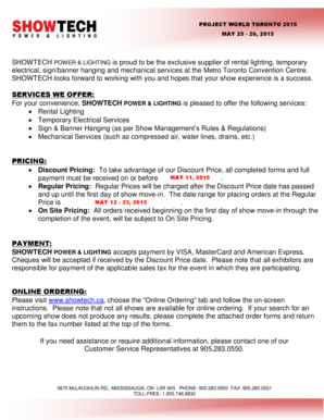 Showtech Power and Lighting Order Form