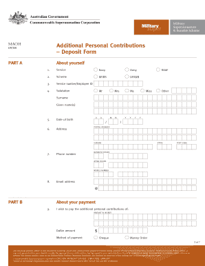 Additional Personal Contributions Deposit Form