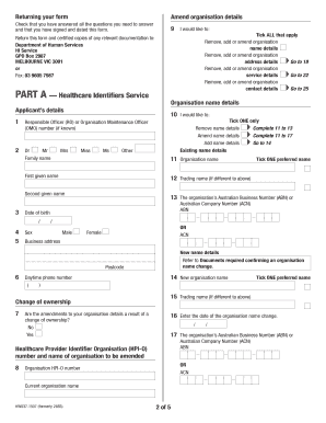 Healthcare Identifiers Service Organisation Amendment Form