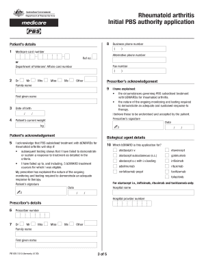 Rheumatoid Arthritis Initial PBS Authority Application