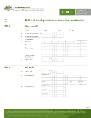 DFRDB Notice of Employment/Superannuation Membership