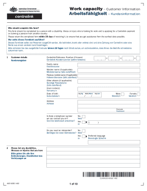 Work Capacity Customer Information Form