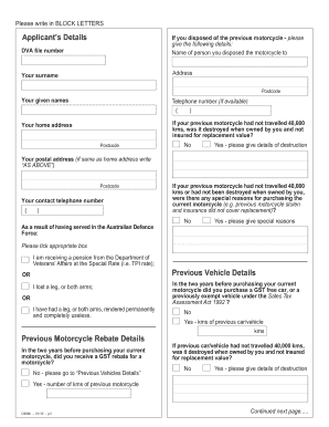 Motorcycle GST Rebate Application