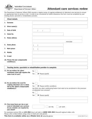 Attendant Care Services Review Form