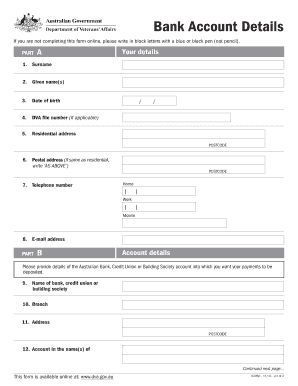 Australian Bank Account Details Form