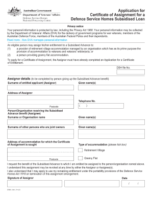 Application for Certificate of Assignment for Defence Service Homes Subsidised Loan