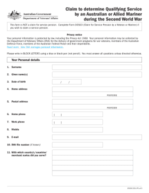 Claim for Qualifying Service by an Australian or Allied Mariner